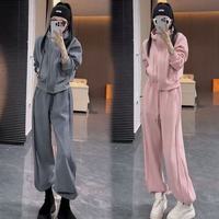 Ensemble de survêtement pour femmes européennes, couleur unie, sweat à capuche et pantalon plissé sur le côté, 2 pièces assorties