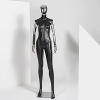 Présentoir de vitrine de boutique de mode abstraite, Mannequin noir brillant pour femme, tête chromée argentée