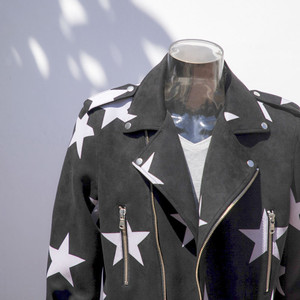 Giacca Moto Personalizzata in Finta Pelle Scamosciata | Cintura con stampa a stelle | Giacca Bomber in <span class=keywords><strong>Camoscio</strong></span> alla Moda per Uomo - Product Image 3