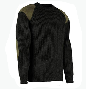 Pull classique vintage pour homme HBS34 beige kaki sable avec patchs sur les épaules et les coudes - Product Image 3