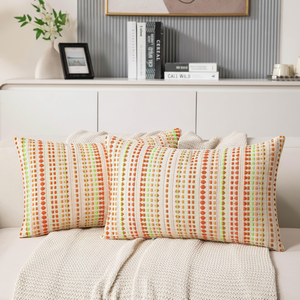 12x20 Inch Orange Woven Striped Decorative Lumbar Pillow Covers Fall Boho Accent <b>Cushions</b> Set of 2 Cotton Seat <b>Pads</b> - Product Image 3