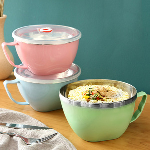 Stainless Steel Instant <b>Noodle</b> Bowl With Lid Round Handle Food Preservation Lunch <b>Box</b> For Adults - Product Image 1