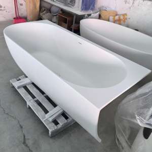 Baignoire autoportante <span class=keywords><strong>d</strong></span>'angle en pierre artificielle blanche mate, surface solide, pour salles de bain de villas - Product Image 1