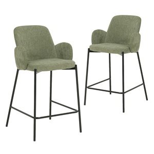 Tabourets <span class=keywords><strong>de</strong></span> <span class=keywords><strong>bar</strong></span> élégants en tissu vert avec pieds en métal noir Design ergonomique Siège arrière souple pour coin repas - Product Image 2