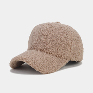 Casquette de baseball d'hiver unisexe bord incurvé épais et chaud en fausse laine d'agneau, couleurs unies, logo personnalisé brodé à la main - Product Image 2