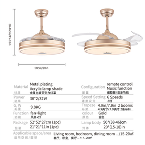 Ventilador de Techo Moderno de 42 Pulgadas, Económico, con Música por Aplicación, Luz de Ventilador de Techo para Dormitorio, Control Remoto, 72W, RGB - Product Image 5