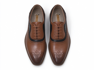 Chaussures Oxford pour homme bicolores marron et noir en cuir véritable, style brogue, à lacets, pour mariage, bureau et affaires - Product Image 4
