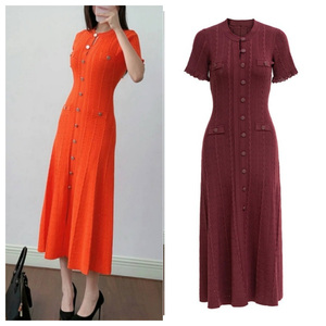 Abito casual da donna estivo abito casual Slim francese abito da donna a manica corta a girocollo lungo in maglia - Product Image 4