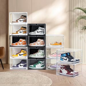 10 gói hộp giày có thể xếp chồng lớn tổ chức thả bên Sneaker lưu trữ chúng tôi Kích thước 13 dày nâng cấp mạnh mẽ giày lưu trữ hộp container - Product Image 1