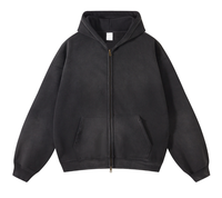 Sudadera con Capucha para Hombre, Diseño Personalizado con Logotipo, Corte Ajustado, Estilo Desgastado, Felpa Francesa con Cierre, 500GSM, Tallas Grandes, Algodón de Alta Calidad OEM