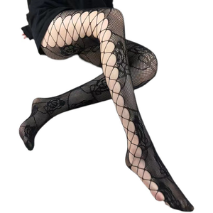 Collants transparents en soie imprimés sur mesure pour femmes, chaussettes hautes ajourées noires sexy et matures - Product Image 6