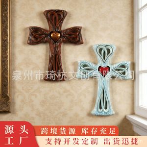 Ornement mural en bois imitation Qi Hang avec motif de cœur rouge pour la décoration du salon - Product Image 5