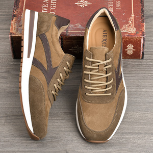 Chaussures de marche en cuir de vache véritable pour hommes, bout rond, à lacets, doublure en maille respirante, semelle extérieure en caoutchouc, confortables pour un usage quotidien - Product Image 2