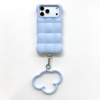 Coques et sangles pour iPhone 18 17 16 15 Pro Max – Coques de téléphone portable originales en grille nuageuse gonflée avec pendentif et lanière souple
