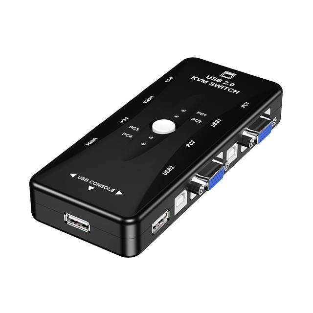 Cantell 4 Port KVM Switch Box with USB/VGA Cables for Computer/Keyboard/Mouse Monitor Plug & Play Plastic