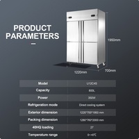 Réfrigérateur commercial 800L côte à côte en acier inoxydable, refroidisseur à température unique pour viande, réfrigérateur de cuisine