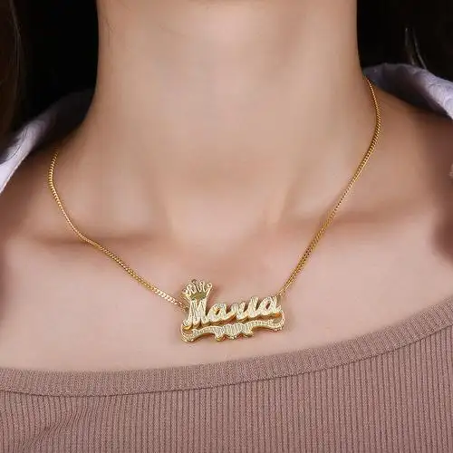 Personalized Custom Double Layer Crown Heart Gold Plated Name Necklace