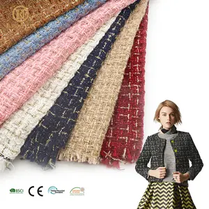 Wholesale Colorful Metallic Polyester Stretchy Plaid Check Woven Woolen Yarn Dyed Tweed Fabric For Winter Coat Suiting