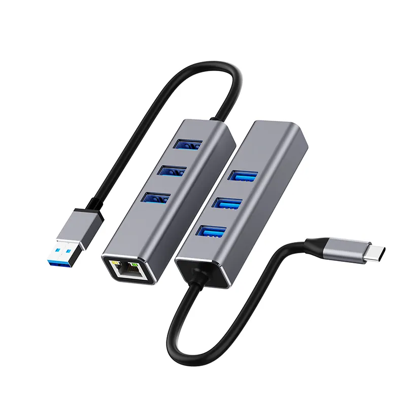 4in1 USB 허브 알루미늄 멀티 포트 도킹 스테이션 USB3.0 어댑터 Lan 기가비트 RJ45 1000Mbps 도킹 스테이션 컴퓨터 액세서리