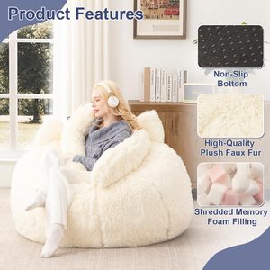 Fauteuils géants en fausse fourrure avec rembourrage, canapé paresseux en forme de chat en peluche moelleuse, confortable pour chambre à coucher - Product Image 6