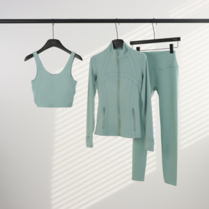 Ensemble de yoga de haute qualité avec étiquettes originales LLL, comprenant un soutien-gorge de <span class=keywords><strong>sport</strong></span>, une veste zippée et des leggings <span class=keywords><strong>Lemon</strong></span> Align pour femmes, vêtements de fitness - Product Image 1