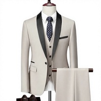 Costume 3 pièces pour homme gris clair et noir, revers contrastant en satin, coupe ajustée, pour mariage, cérémonie, smoking, veste, gilet et pantalon
