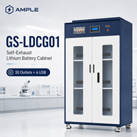 Gabinete de Carga y Almacenamiento de Baterías de Litio, con Extracción de Aire, Acero, Doble Puerta, 30 Tomas de Corriente, 6 Puertos USB, para Laboratorio, Fábrica, Almacén, B2B