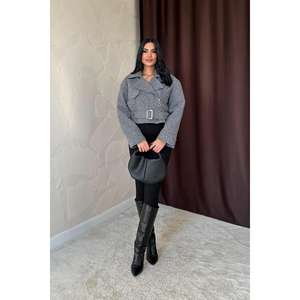 Abrigo de Cachemira Gris para Mujer, Minimalista, de Manga Larga, Tejido, Abrigo Cálido - Product Image 4