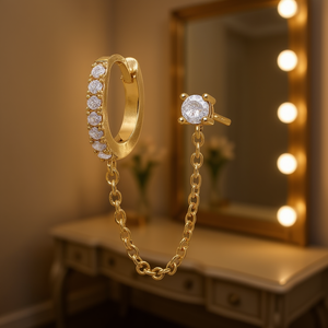 Pendientes dorados E3257 con cadena y circonitas para mujer, joyería de fiesta, pendientes de moda. - Product Image 2