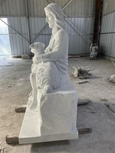 <b>White</b> Marble Stone Life Size Jesus Christ Figurine Religious and Sheep on a Park Jesus Christ Life Size Jesus on a - Product Image 2