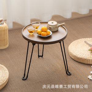 <b>Bamboo</b> Round Coffee <b>Table</b> Wood Top Minimalist Design Portable Indoor Outdoor Use Small Tea <b>Table</b> Modern Style - Product Image 2