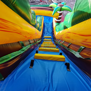 Tobogán acuático inflable para exteriores, color verde mármol, tobogán acuático tropical inflable con piscina grande para eventos - Product Image 6