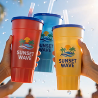 Gobelets géants en plastique de 64 oz pour bars et restaurants, réutilisables, avec couvercle et paille, logo personnalisé, compatibles lave-vaisselle, style américain