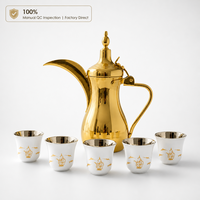 Ensemble de café arabe Dallah en acier inoxydable 7 pièces, couleur, matériau et logo personnalisables, avec tasses, idéal pour cadeau de mariage – Vente directe usine