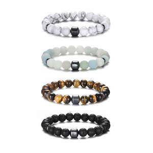 <span class=keywords><strong>Bracelet</strong></span> en pierre naturelle pour Couple, 8mm, perles de charme magnétique, extensible, perle de lave, œil de tigre, hématite - Product Image 1
