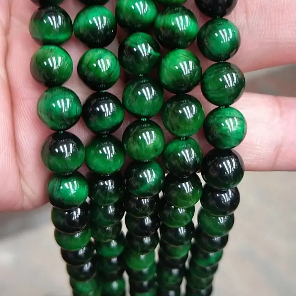 Venta caliente Natural 4-16mm Cuentas de ojo de tigre verde para collar de moda pulsera fabricación de joyas