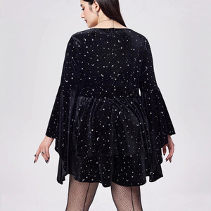 Ropa de <span class=keywords><strong>Mujer</strong></span> Europea y <span class=keywords><strong>Americana</strong></span> de Moda, Estampado de Estrellas, Cuello en V, Mangas de Campana, <span class=keywords><strong>Terciopelo</strong></span> de Verano, Superventas Transfronterizas - Product Image 4