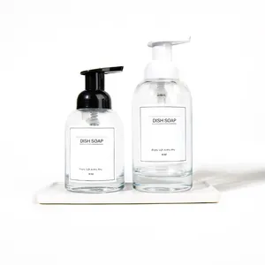 Transparente Novo Design Vazio Luxo Fosco Vidro Espuma Mão Sabonete Shampoo 250ml 375ml Garrafa para Banheiro