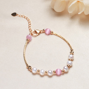 Bracelets en perles d'eau douce plaqués or en gros pour femmes, bijoux faits à la main, approvisionnement en kiosque de Zhuji - Product Image 1