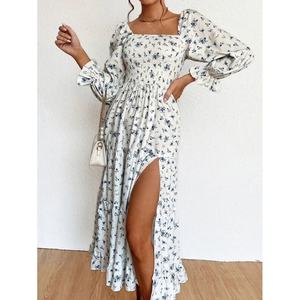 Vestidos de Otoño para Mujer al por Mayor, Personalizados, OEM, ODM, de Alta Calidad, Manga Larga, Estampados, con Abertura Lateral, Maxi Vestido Floral, Vestidos Casuales - Product Image 3