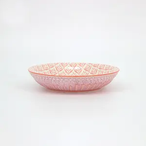 Low price by the popular kiln change embossed soup plate, feel exquisite cheap ceramic plate