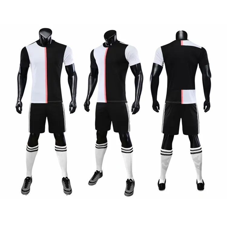 Siyah beyaz formaları futbol forması takım aşınma spor en kaliteli süblimasyon eşleştirme kısa gömlek futbol forması üniforma