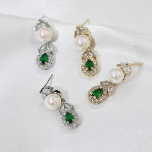 हिवरेन ज़िरकॉनिया सिम्युलेटेड मोती हार की बालियां महिला पार्टी शादी की पोशाक गहने सेट N-1564 - Product Image 5