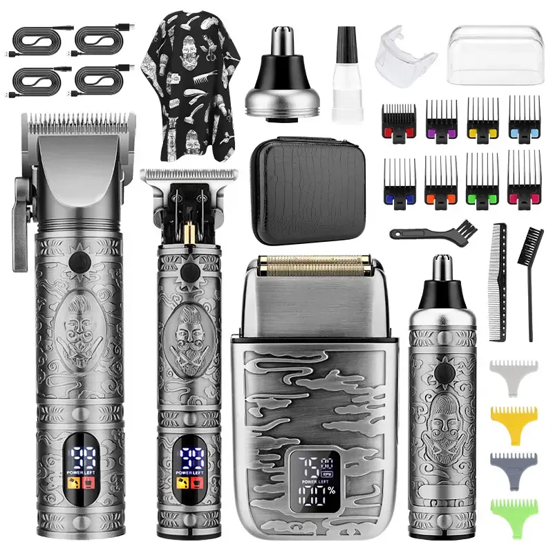 Men's Grooming 4 Set Hair Clipper Retro Oil Head Electric Clipper Reciprocating Shaver Nose Hair Trimmer
