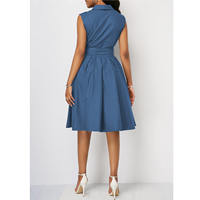 Robe de bureau élégante pour femme, sans manches, col en V, ceinture à nouer, coupe trapèze, longueur midi, idéale pour le travail et les affaires