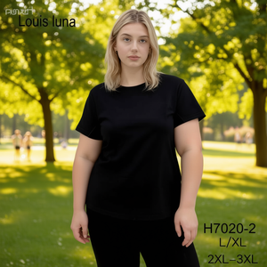 HDJ <b>Women's</b> Summer Round Neck Short Sleeve <b>T</b>-<b>shirt</b> Casual Cotton Top Plus Size Breathable H7020-2 - Product Image 2