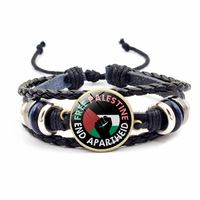 Bracelet tissé élégant avec drapeau de la Palestine en cuir rétro vintage Accessoires d'amour sans paix Bracelets souvenirs/cadeaux