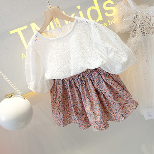 Nouvelle collection été pour enfants, ensemble fille, mode coréenne, haut en dentelle ajourée et <span class=keywords><strong>mini</strong></span>-<span class=keywords><strong>jupe</strong></span> léopard, deux ensembles respirants - Product Image 2