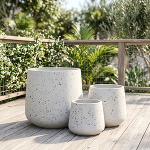 Belle jardinière en ciment blanc moderne et écologique, pots <span class=keywords><strong>de</strong></span> fleurs, grande urne à plantes avec trou <span class=keywords><strong>de</strong></span> drainage pour le sol des centres commerciaux - Product Image 4