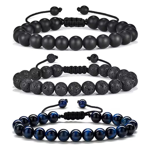 <span class=keywords><strong>Bracelet</strong></span> pour homme en <span class=keywords><strong>pierre</strong></span> naturelle de lave et œil de tigre de 8 mm, bijou tendance, anti-stress, cadeau pour la fête des pères, style mignon - Product Image 2